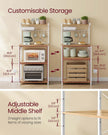Bakers Rack – Engineered Wood – Golden Oak and Matte White – 4-Tier with Power Outlet and Adjustable Shelf