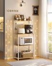 Bakers Rack – Engineered Wood – Golden Oak and Matte White – 4-Tier with Power Outlet and Adjustable Shelf