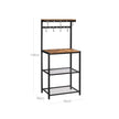 Kitchen Baker's Rack – Metal – Rustic Brown and Black – Storage Shelves with Hooks