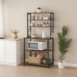 Baker's Rack – Wood and Metal – Rustic Brown and Black – 6 Shelves with 6 Hooks