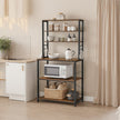 Baker's Rack – Wood and Metal – Rustic Brown and Black – 6 Shelves with 6 Hooks