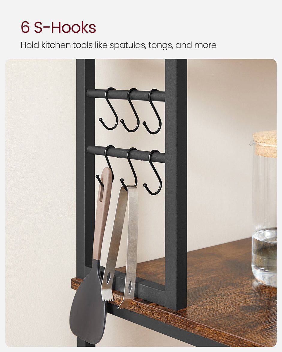 Kitchen Storage Rack – Steel – Heather Greige and Ink Black – 6 Shelves and 6 Hooks