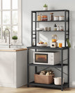 Kitchen Storage Rack – Steel – Charcoal Grey and Ink Black – 6 Shelves and 6 Hooks