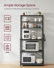 Kitchen Storage Rack – Steel – Charcoal Grey and Ink Black – 6 Shelves and 6 Hooks