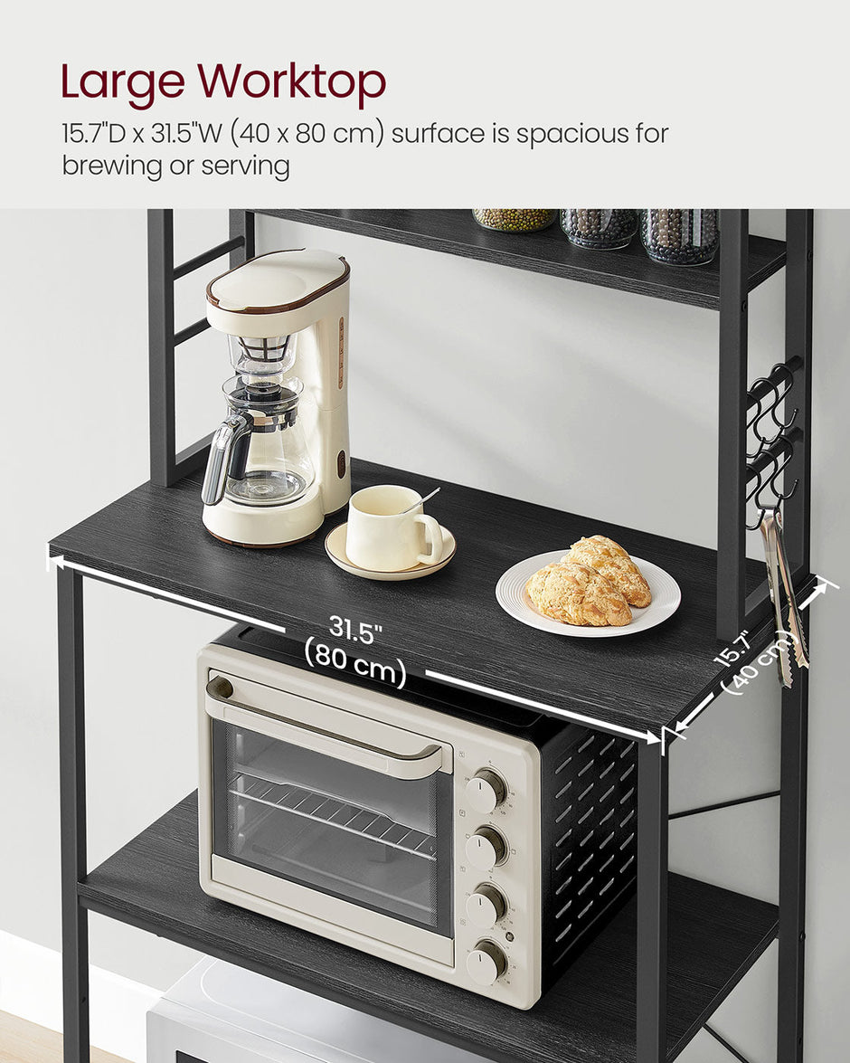 Kitchen Storage Rack – Steel – Charcoal Grey and Ink Black – 6 Shelves and 6 Hooks