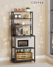 Kitchen Storage Rack – Steel – Charcoal Grey and Ink Black – 6 Shelves and 6 Hooks