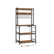 Kitchen Storage Rack – Steel – Rustic Brown and Ink Black – Featuring Power Outlet and 14 Hooks