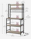 Kitchen Storage Rack – Steel – Greige and Ink Black – with Power Outlet and 14 Hooks