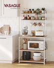Kitchen Storage Rack – Steel Frame – Rustic Walnut and White – Power Outlet and 14 Hooks