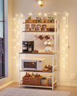 Kitchen Storage Rack – Steel Frame – Rustic Walnut and White – Power Outlet and 14 Hooks