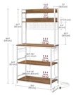 Kitchen Storage Rack – Steel Frame – Rustic Walnut and White – Power Outlet and 14 Hooks