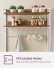 Kitchen Storage Rack – Steel Frame – Rustic Walnut and White – Power Outlet and 14 Hooks
