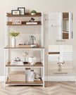 Kitchen Storage Rack – Steel Frame – Rustic Walnut and White – Power Outlet and 14 Hooks