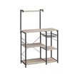 Baker's Rack – Metal and Wood – Greige and Black – Multi-functional Kitchen Storage with Wire Basket and S-Hooks