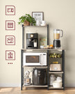 Baker's Rack – Metal and Wood – Greige and Black – Multi-functional Kitchen Storage with Wire Basket and S-Hooks