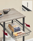 Baker's Rack – Metal and Wood – Greige and Black – Multi-functional Kitchen Storage with Wire Basket and S-Hooks