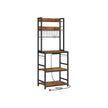 Kitchen Storage Rack – Steel – Rustic Brown and Ink Black – Features Power Outlet and Hooks
