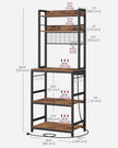 Kitchen Storage Rack – Steel – Rustic Brown and Ink Black – Features Power Outlet and Hooks