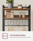 Kitchen Storage Rack – Steel – Rustic Brown and Ink Black – Features Power Outlet and Hooks