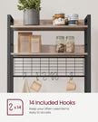 Kitchen Storage Rack – Steel – Rustic Brown and Ink Black – Features Power Outlet and Hooks