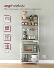 Kitchen Storage Rack – Steel Frame – Rustic Walnut and White – Power Outlet and 14 Hooks