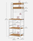 Kitchen Storage Rack – Steel Frame – Rustic Walnut and White – Power Outlet and 14 Hooks
