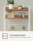Kitchen Storage Rack – Steel Frame – Rustic Walnut and White – Power Outlet and 14 Hooks