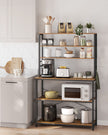 Kitchen Storage Rack – Steel – Rustic Brown and Black – 6 Shelves and Hooks