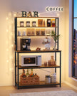 Kitchen Storage Rack – Steel – Rustic Brown and Black – 6 Shelves and Hooks