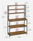 Kitchen Storage Rack – Steel – Rustic Brown and Black – 6 Shelves and Hooks