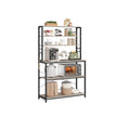 Baker’s Rack – Metal and Wood – Rustic Brown and Black – 6-Tier Kitchen Storage with Hooks