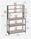 Kitchen Storage Rack – Steel – Heather Greige and Ink Black – 6 Shelves and 6 Hooks, Industrial Style