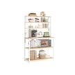 Kitchen Storage Rack – Steel – Oak and White – 6 Shelves and 6 Hooks