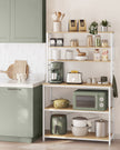 Kitchen Storage Rack – Steel – Oak and White – 6 Shelves and 6 Hooks