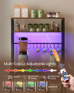 Coffee Bar – Wood and Metal – Rustic Brown and Matte Black – With LED Lights and Adjustable Shelves
