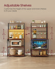 Coffee Bar – Wood and Metal – Rustic Brown and Matte Black – With LED Lights and Adjustable Shelves