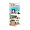 Coffee Bar – Wood and Metal – Rustic Brown and Matte Black – With LED Lights and Adjustable Shelves