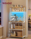 Coffee Bar – Wood and Metal – Rustic Brown and Matte Black – With LED Lights and Adjustable Shelves