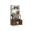 Bakers Rack – Wood and Metal – Rustic Brown and Ink Black – Coffee Bar Cabinet with Power Outlet and Hooks