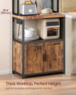 Bakers Rack – Wood and Metal – Rustic Brown and Ink Black – Coffee Bar Cabinet with Power Outlet and Hooks