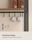 Bakers Rack – Wood and Metal – Rustic Brown and Ink Black – Coffee Bar Cabinet with Power Outlet and Hooks