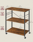 Serving Trolley – Metal – Rustic Brown and Ink Black – 3 Shelves with Hooks