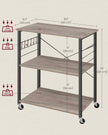 Kitchen Serving Trolley – Metal – Heather Greige and Ink Black – 3 Shelves with Hooks