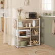 Kitchen Bakers Rack – Wood and Metal – Walnut Brown and White – Industrial Style with Baskets and Hooks