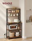 Baker's Rack – Wood and Metal – Rustic Brown and Ink Black – Multi-Tier with Power Outlet and Hooks