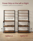 Baker's Rack – Wood and Metal – Rustic Brown and Ink Black – Multi-Tier with Power Outlet and Hooks