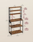 Baker's Rack – Wood and Metal – Rustic Brown and Ink Black – Multi-Tier with Power Outlet and Hooks