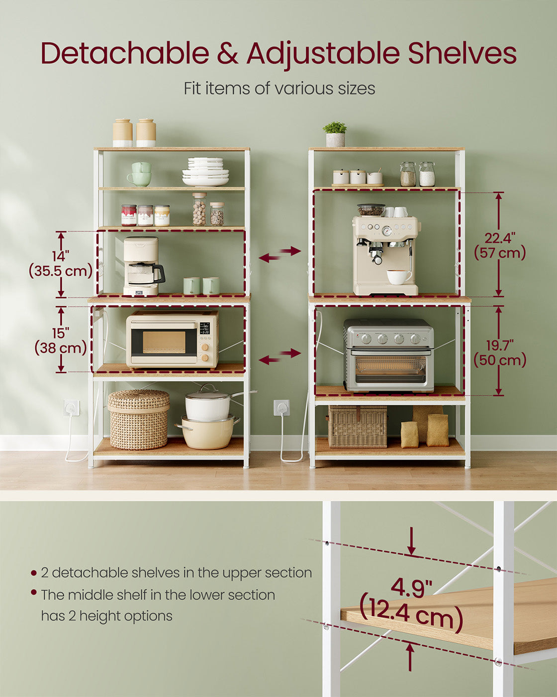 Baker's Rack – Wood and Metal – Rustic Brown and Ink Black – Multi-Tier with Power Outlet and Hooks