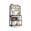 Baker's Rack – Wood and Metal – Rustic Brown and Ink Black – Kitchen Storage with Power Outlet and Hooks