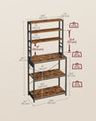 Baker's Rack – Wood and Metal – Rustic Brown and Ink Black – Kitchen Storage with Power Outlet and Hooks